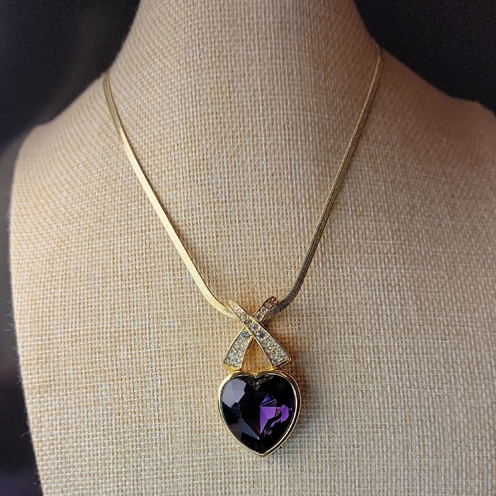 Nolan Miller Gold-Tone Necklace with Purple Heart Pendant